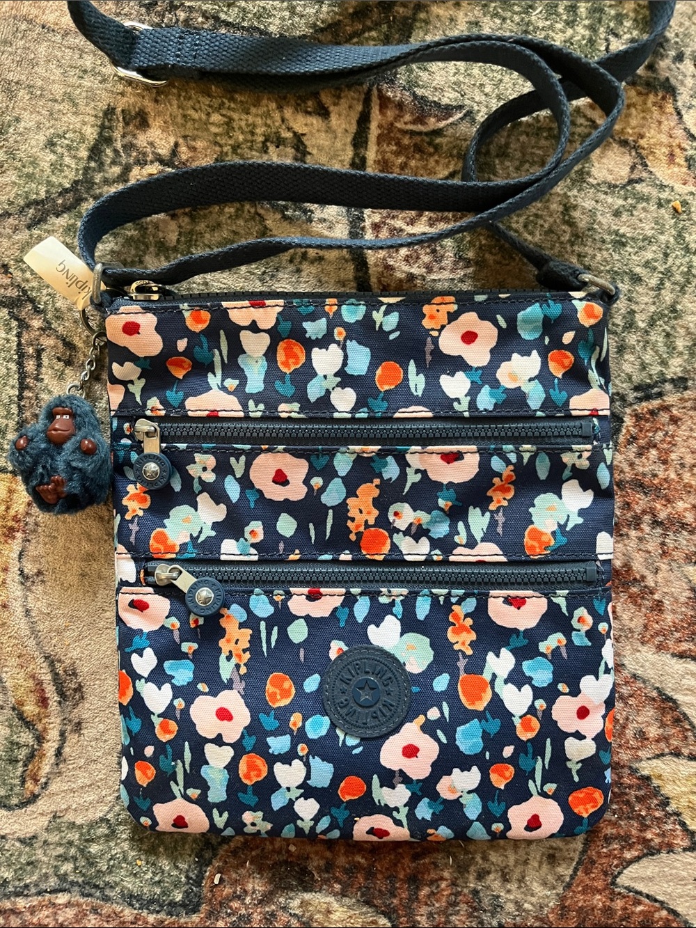Kipling Navy Floral Crossbody with Multicolor Blooms